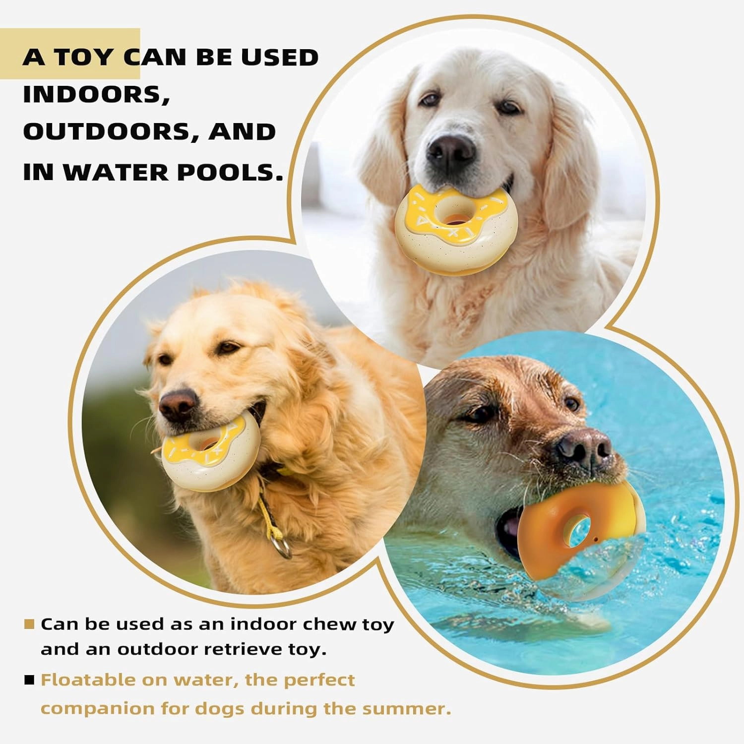 Dog Chew Toys for Aggressive-Chewers - Indestructible Dog Toy for Aggressive Chewer，Tough Chew Toys for Dogs （Rubber Yellow-Donut）