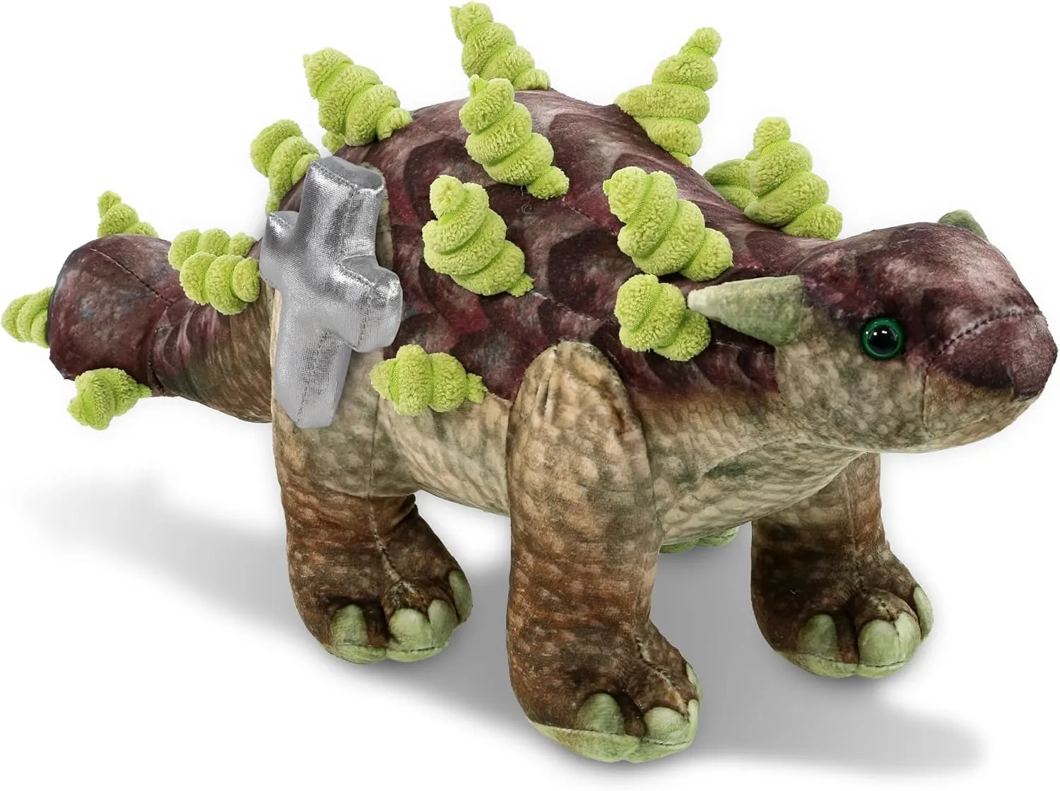 DolliBu Ankylosaurus Dinosaur Stuffed Animal with Silver Cross and Personalization - Baby Baptism Gifts for Boys and Girls, Dedication Christening Gifts Plush Prayer Toy Healing Teddy Bear - 18 Inches