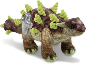 DolliBu Ankylosaurus Dinosaur Stuffed Animal with Silver Cross and Personalization - Baby Baptism Gifts for Boys and Girls, Dedication Christening Gifts Plush Prayer Toy Healing Teddy Bear - 18 Inches