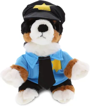 DolliBu Bernese Dog Police Officer Plush Toy - Soft Bernese Dog Cop Stuffed Animal Dress Up with Cute Cop Uniform & Cap Outfit - Gift with Personalization - 8" Inches