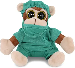 DolliBu Big Eye Monkey Doctor Plush Toy - Super Soft Monkey Doctor Stuffed Animal Dress Up with Cute Uniform and Cap Outfit - Gift for Doctor, Nurse, Surgeon, Dentist - 6 Inch