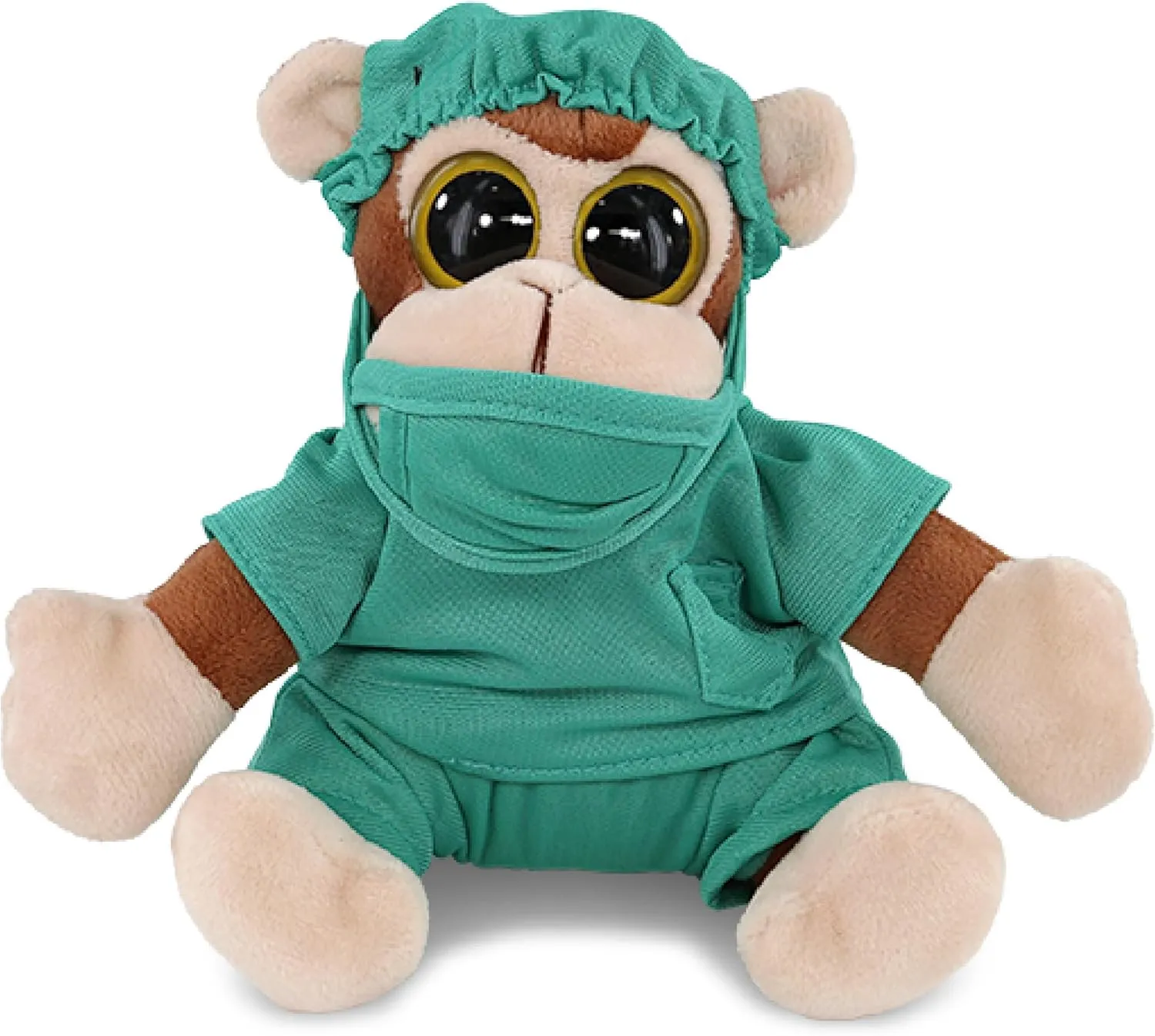 DolliBu Big Eye Monkey Doctor Plush Toy - Super Soft Monkey Doctor Stuffed Animal Dress Up with Cute Uniform and Cap Outfit - Gift for Doctor, Nurse, Surgeon, Dentist - 6 Inch