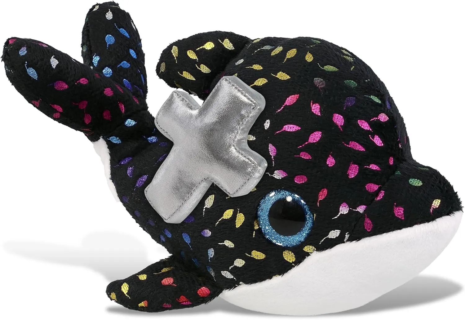 DolliBu Big Eye Orca Whale Stuffed Animal with Silver Cross and Personalization - Religious Baptism Gifts for Boys and Girls, Dedication Christening Gifts Plush Prayer Healing Teddy Bear - 8.5 Inches