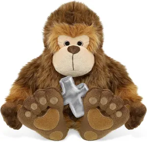 DolliBu Big Foot Stuffed Animal with Silver Cross and Personalization - Religious Baptism Gifts for Boys and Girls, Dedication Christening Gifts Plush Prayer Toy Healing Teddy Bear - 12 Inches