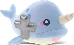 DolliBu Blue Narwhal Stuffed Animal with Silver Cross Plush - Religious Baptism Gifts for Boys and Girls, Dedication Christening Gifts Plush Prayer Toy, Healing Stuffed Animal Toy - 7 Inches