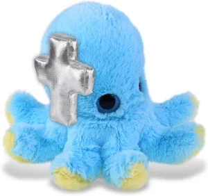 DolliBu Blue Octopus Stuffed Animal with Silver Cross and Personalization - Religious Baptism Gifts for Boys and Girls, Dedication Christening Gifts Plush Prayer Toy Healing Teddy Bear - 8.5 Inches