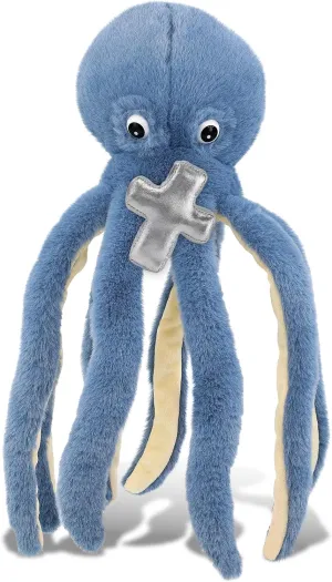 DolliBu Blue Octopus Stuffed Animal with Silver Cross and Personalization - Religious Octopus Plush Baptism Gifts, Dedication Christening Gifts Plush Prayer Toy Healing Teddy Bear - 15 Inches