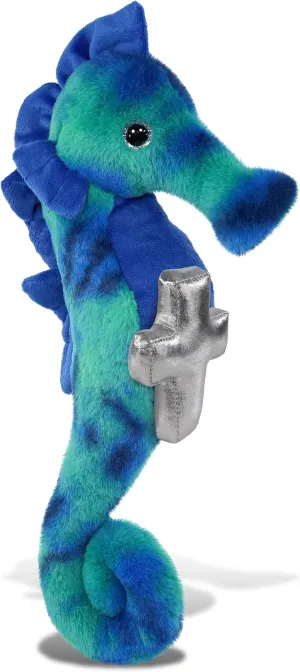 DolliBu Blue Tie-Dye Seahorse Stuffed Animal with Silver Cross and Personalization - Religious Baptism Gifts for Boys and Girls, Dedication Christening Plush Prayer Toy Healing Teddy Bear - 15 Inches
