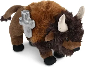 DolliBu Buffalo Stuffed Animal with Silver Cross and Personalization - Religious Baby Baptism Gifts for Boys and Girls, Dedication Christening Gifts Plush Prayer Toy Healing Teddy Bear - 13 Inches