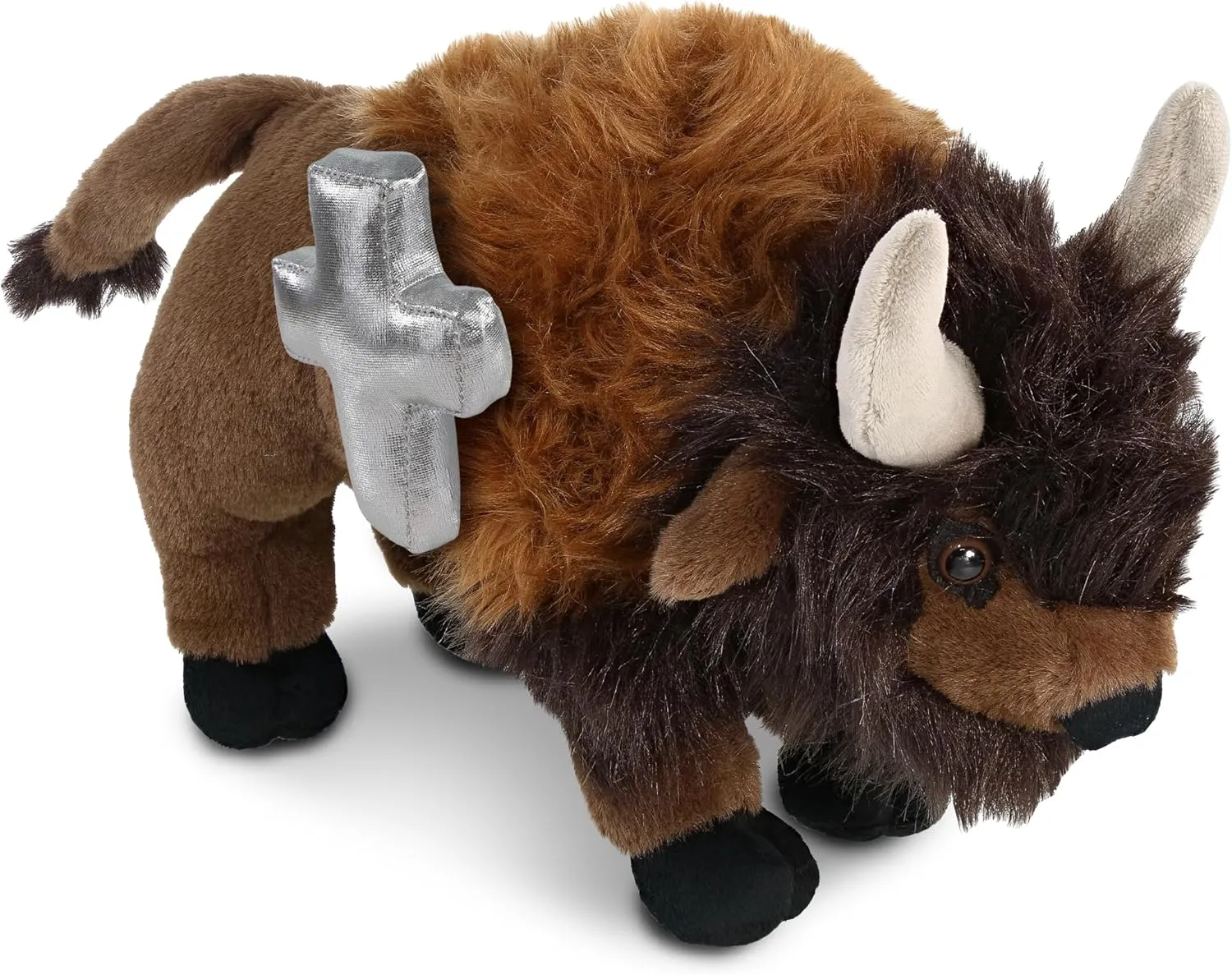 DolliBu Buffalo Stuffed Animal with Silver Cross and Personalization - Religious Baby Baptism Gifts for Boys and Girls, Dedication Christening Gifts Plush Prayer Toy Healing Teddy Bear - 13 Inches