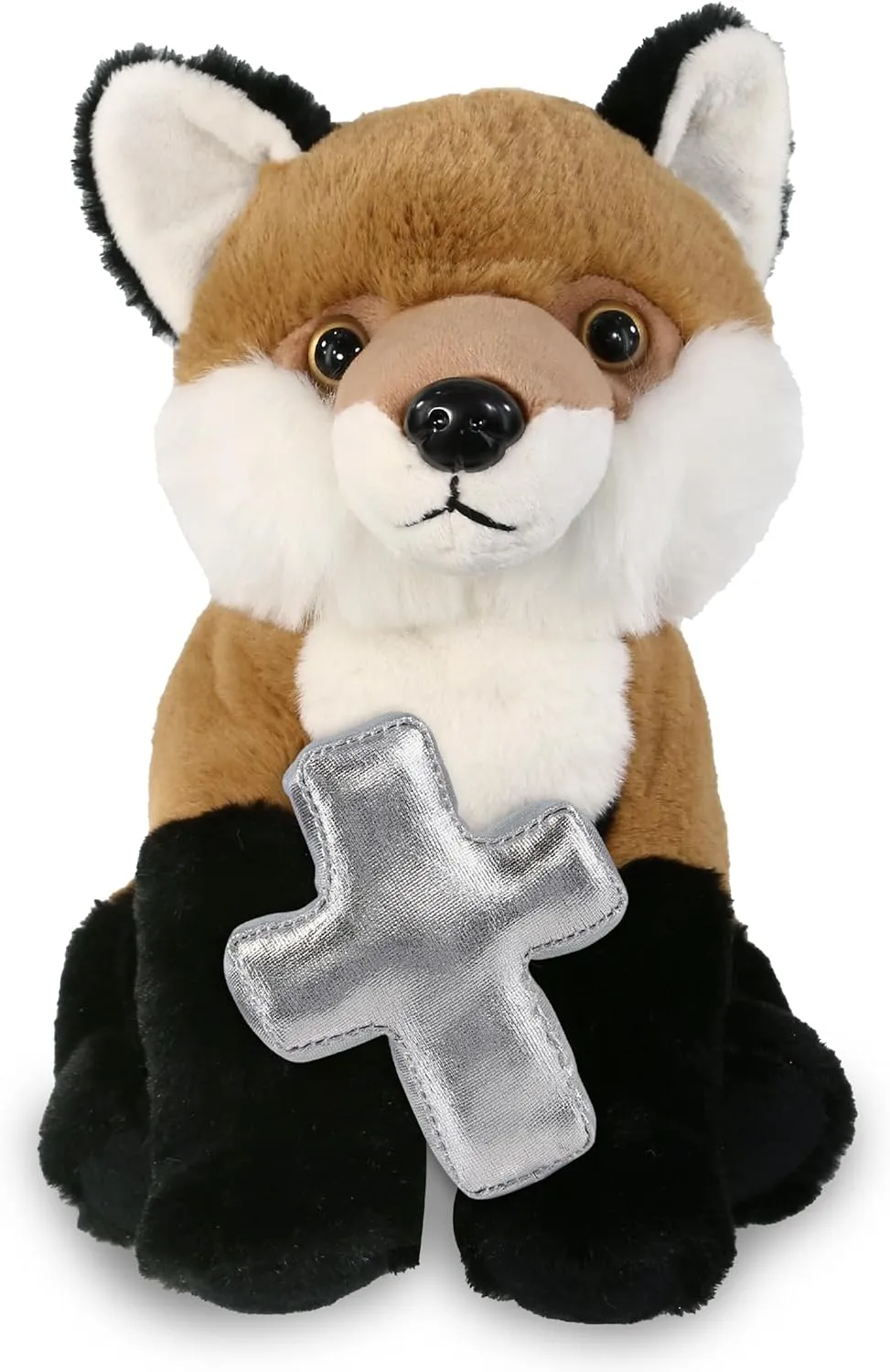 DolliBu Floppy Fox Stuffed Animal with Silver Cross and Personalization - Religious Baptism Gifts for Boys and Girls, Dedication Christening Gifts Plush Prayer Toy Healing Teddy Bear - 9 Inches