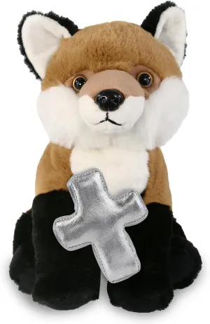 DolliBu Floppy Fox Stuffed Animal with Silver Cross and Personalization - Religious Baptism Gifts for Boys and Girls, Dedication Christening Gifts Plush Prayer Toy Healing Teddy Bear - 9 Inches
