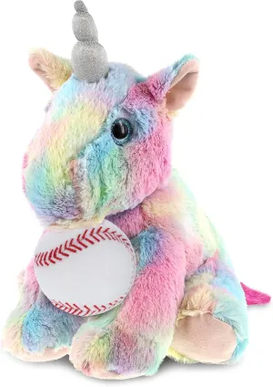 DolliBu Floppy Rainbow Unicorn Stuffed Animal with Baseball Plush - Soft Huggable Unicorn, Playtime Plush Toy, Cute Fantasy Gift for Kids and Adults - 10 Inches