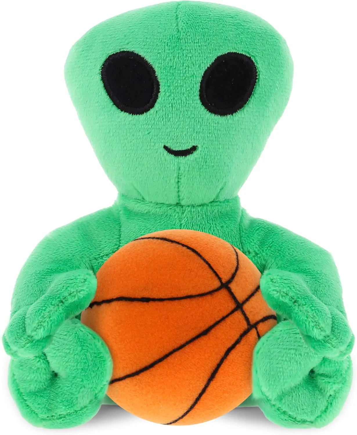 DolliBu Green Alien Stuffed Animal with Basketball Plush - Soft Huggable Alien, Adorable Alien Plush Toy, Personalized Plush Doll Toy for Kids and Adults - 6 Inches