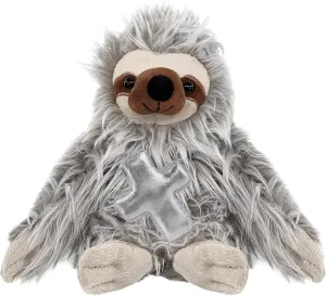 DolliBu Grey Sloth Stuffed Animal with Silver Cross and Personalization - Religious Baptism Gifts for Boys and Girls, Dedication Christening Gifts Plush Prayer Toy Healing Teddy Bear - 7 Inches