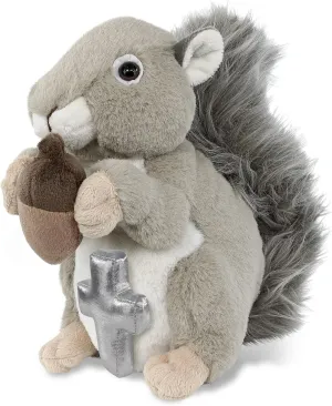 DolliBu Grey Squirrel Stuffed Animal with Silver Cross and Personalization - Religious Baptism Gifts for Boys and Girls, Dedication Christening Gifts Plush Prayer Toy Healing Teddy Bear - 8 Inches