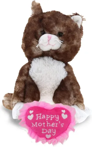 DolliBu Happy Mother's Day Super Soft Brown Cat Plush Figure - Cute Stuffed Animal with Pink Heart Message for Best Mommy, Grandma, Wife, Daughter - 7" Inches