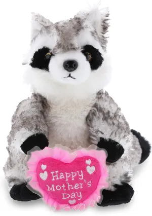 DolliBu Happy Mother's Day Super Soft Plush Raccoon Figure - Cute Stuffed Animal with Pink Heart Message for Best Mommy, Grandma, Wife, Daughter - Cute Wild Life Animal Plush Toy Gift - 9" Inches