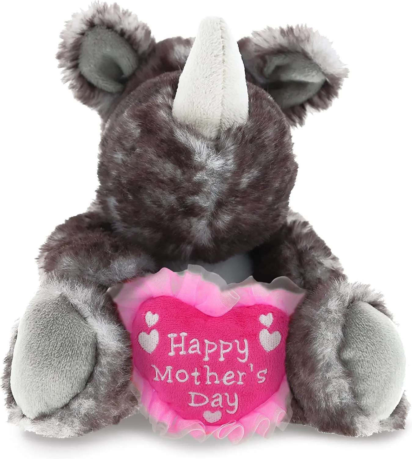 DolliBu Happy Mother's Day Super Soft Plush Sitting Brown Rhino Figure - Cute Stuffed Animal with Pink Heart Message for Best Mommy, Grandma, Wife, Daughter - 5.5" Inch