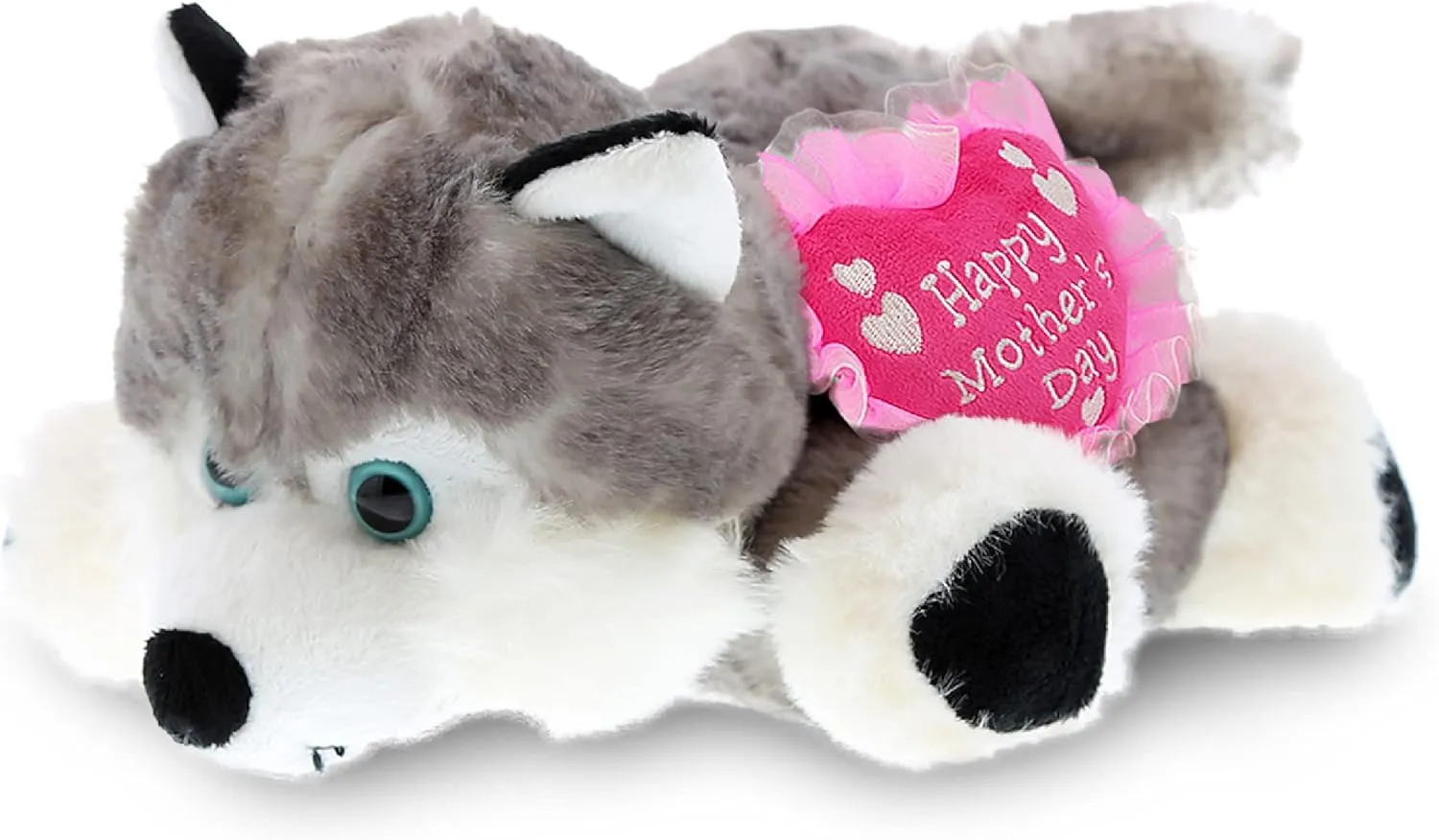 DolliBu Happy Mother's Day Super Soft Plush Sitting Floppy Husky Figure - Cute Stuffed Animal with Pink Heart Message for Best Mommy, Grandma, Wife, Daughter - 7.5" Inch