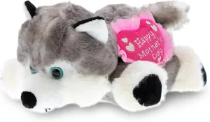 DolliBu Happy Mother's Day Super Soft Plush Sitting Floppy Husky Figure - Cute Stuffed Animal with Pink Heart Message for Best Mommy, Grandma, Wife, Daughter - 7.5" Inch