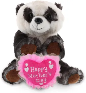 DolliBu Happy Mother's Day Super Soft Squat Panda Bear Plush Figure - Cute Stuffed Animal with Pink Heart Message for Best Mommy, Grandma, Wife, Daughter - 7 Inches