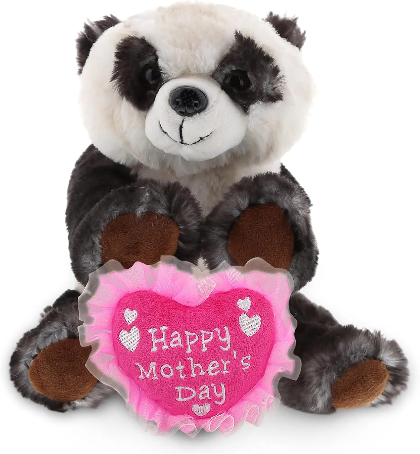 DolliBu Happy Mother's Day Super Soft Squat Panda Bear Plush Figure - Cute Stuffed Animal with Pink Heart Message for Best Mommy, Grandma, Wife, Daughter - 7 Inches
