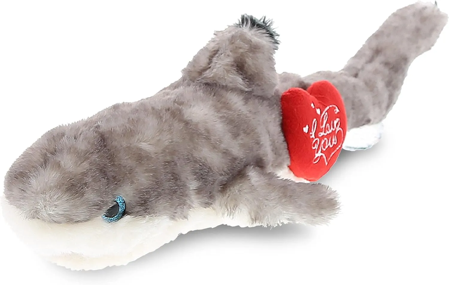 DolliBu I Love You Valentine Plush Blacktip Reef Shark - Cute Soft Cuddly Stuffed Animal with Red Heart Gift for Valentines Day, Birthday Present, Anniversary, Romantic Date - 16.5 Inches