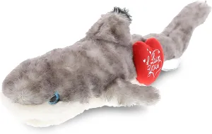DolliBu I Love You Valentine Plush Blacktip Reef Shark - Cute Soft Cuddly Stuffed Animal with Red Heart Gift for Valentines Day, Birthday Present, Anniversary, Romantic Date - 16.5 Inches