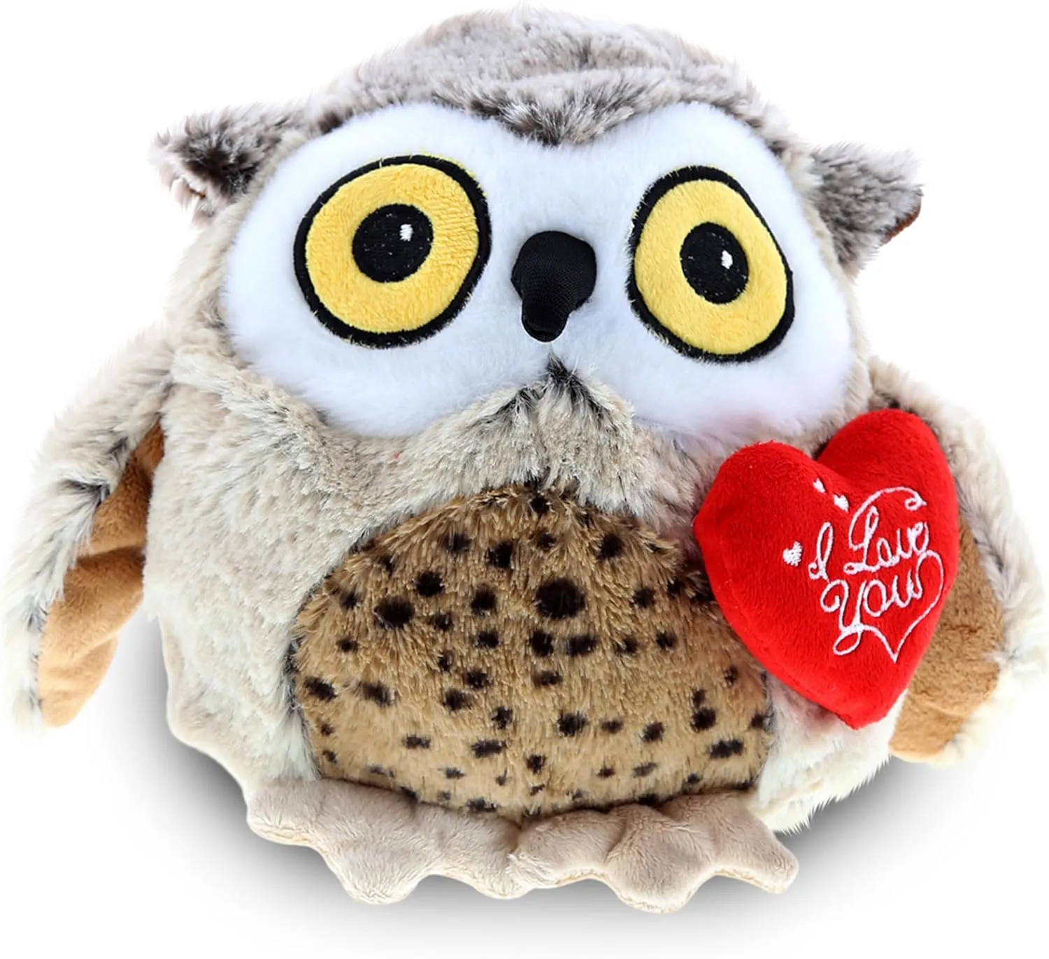 DolliBu I Love You Valentine Plush Fat Brown Owl - Cute Stuffed Animal with Red Heart and Name Personalization Gift for Valentine's Day, Birthday, Anniversary, Romantic Date - 6 Inches