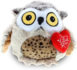 DolliBu I Love You Valentine Plush Fat Brown Owl - Cute Stuffed Animal with Red Heart and Name Personalization Gift for Valentine's Day, Birthday, Anniversary, Romantic Date - 6 Inches