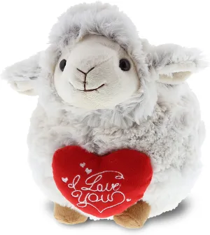DolliBu I Love You Valentine Plush Fluffy White Sheep - Cute Soft Cuddly Stuffed Animal with Red Heart Gift for Valentines Day, Birthday Present, Anniversary, Romantic Date - 11.5 Inches