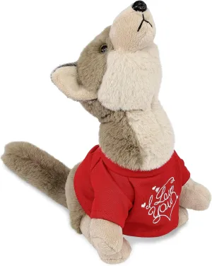 DolliBu I Love You Valentine Plush Howling Wolf - Cute Stuffed Animal with Red Shirt and Name Personalization Gift for Valentines Day, Birthday, Anniversary, Romantic Date - 10.5 Inches