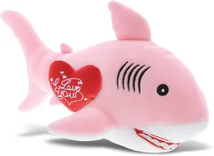 DolliBu I Love You Valentine Plush Pink Shark - Cute Stuffed Animal with Red Heart and Name Personalization Gift for Valentines Day, Birthday, Anniversary, Romantic Date - 12 Inches
