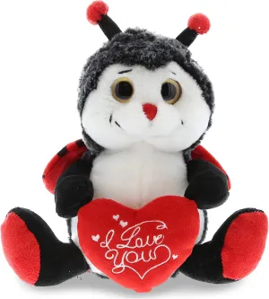 DolliBu I Love You Valentine Plush Sitting Ladybug - Cute Stuffed Animal with Red Heart and Name Personalization Gift for Valentines Day, Birthday, Anniversary, Romantic Date - 6.5 Inches
