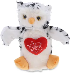 DolliBu I Love You Valentine Plush White Owl Plush Hand Puppet - Cute Stuffed Animal with Red Heart and Name Personalization Gift for Valentines Day, Birthday, Anniversary, Romantic Date - 10 Inches