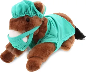 DolliBu Lying Brown Horse Doctor Plush Toy - Super Soft Horse Doctor Stuffed Animal Dress Up with Cute Uniform and Cap Outfit - Gift for Doctor, Nurse, Surgeon, Dentist - 10.5 Inch