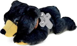 DolliBu Lying Wild Black Bear Stuffed Animal with Silver Cross Plush – Religious Baptism Gifts for Boys and Girls, Dedication Christening Gifts Plush Prayer Healing Stuffed Animal – 10 Inches
