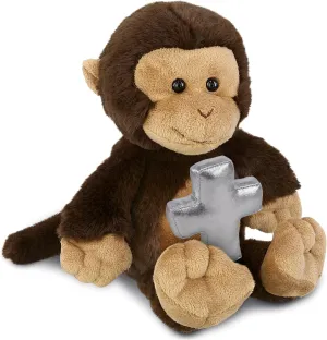 DolliBu Monkey Stuffed Animal with Silver Cross and Personalization - Religious Baptism Gifts for Boys and Girls, Dedication Christening Gifts Plush Prayer Toy Healing Teddy Bear - 9 Inches