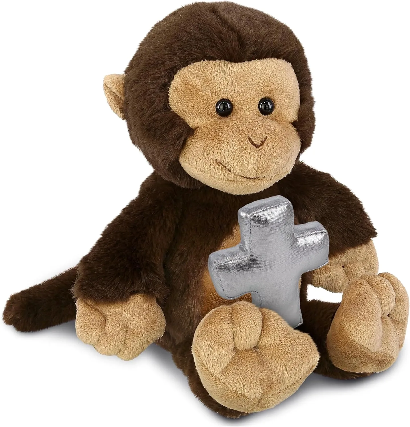 DolliBu Monkey Stuffed Animal with Silver Cross and Personalization - Religious Baptism Gifts for Boys and Girls, Dedication Christening Gifts Plush Prayer Toy Healing Teddy Bear - 9 Inches