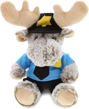 DolliBu Moose Police Officer Plush Toy - Super Soft Sitting Moose Cop Stuffed Animal Dress Up with Cute Cop Uniform & Cap Outfit Gift for Law Enforcement - 11 Inches