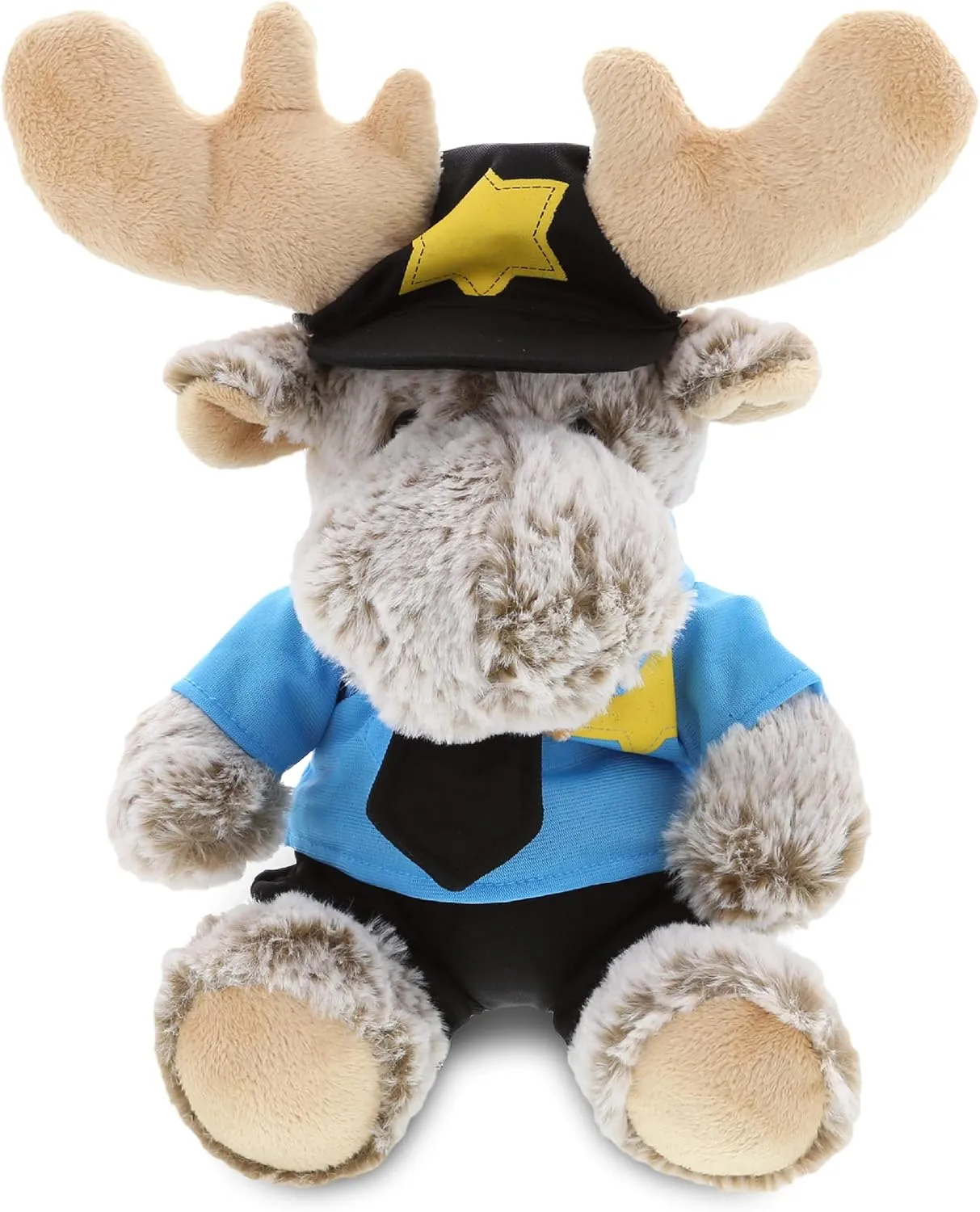 DolliBu Moose Police Officer Plush Toy - Super Soft Sitting Moose Cop Stuffed Animal Dress Up with Cute Cop Uniform & Cap Outfit Gift for Law Enforcement - 11 Inches