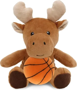 DolliBu Moose Stuffed Animal with Basketball Plush - Soft Huggable Moose, Adorable Playtime Plush Toy, Cute Wildlife Gift, Personalized Plush Doll Animal Toy for Kids and Adults - 6 Inches