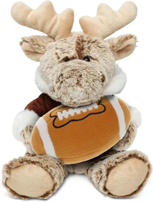 DolliBu Moose Stuffed Animal with Football Plush - Soft Moose with Brown Hooded Sweater, Adorable Playtime Plush Toy, Personalized Plush Doll Animal Toy for Kids, Adults - 7 Inch