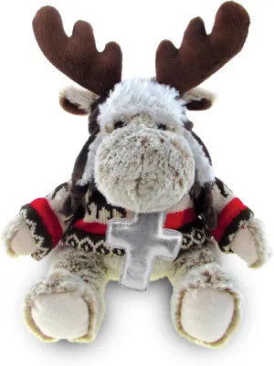 DolliBu Moose Stuffed Animal with Silver Cross and Personalization - Religious Baptism Gifts for Boys and Girls, Dedication Christening Gifts Plush Prayer Toy Healing Teddy Bear - 9 Inches