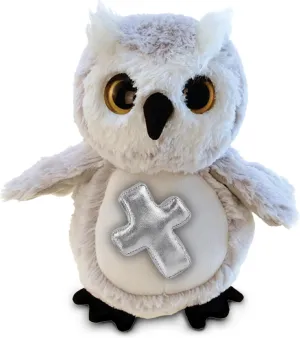 DolliBu Owl Bird Stuffed Animal with Silver Cross Plush - Religious Baptism Gifts for Boys and Girls, Cute Dedication Christening Gifts Plush Prayer Toy Healing Stuffed Animal - 8.5 Inches