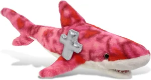 DolliBu Pink Tie-Dye Shark Stuffed Animal with Silver Cross and Personalization - Religious Baptism Gifts for Boys and Girls, Dedication Christening Plush Prayer Toy Healing Teddy Bear - 23 Inches