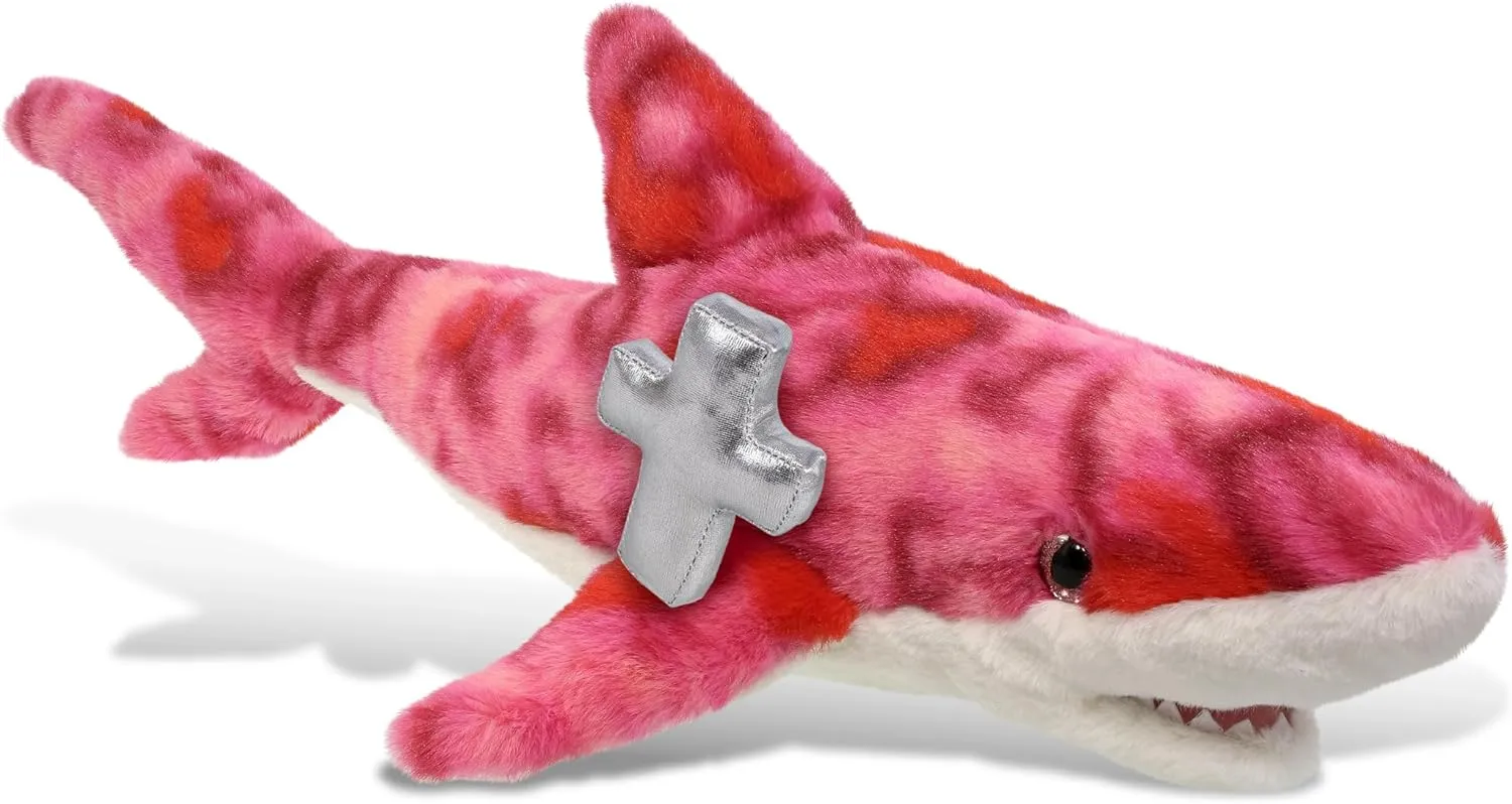 DolliBu Pink Tie-Dye Shark Stuffed Animal with Silver Cross and Personalization - Religious Baptism Gifts for Boys and Girls, Dedication Christening Plush Prayer Toy Healing Teddy Bear - 23 Inches