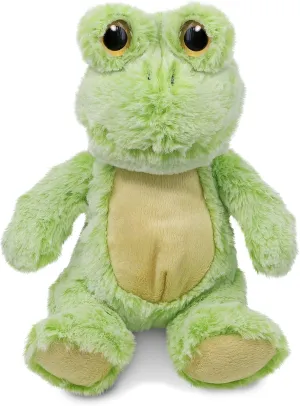 DolliBu Plush Frog Stuffed Animal - Soft Fur Huggable Sitting Green Frog, Adorable Playtime Frog Plush Toy, Cute Rain Forest Cuddle Gift, Super Soft Plush Doll Animal Toy for Kids & Adults - 9 Inch