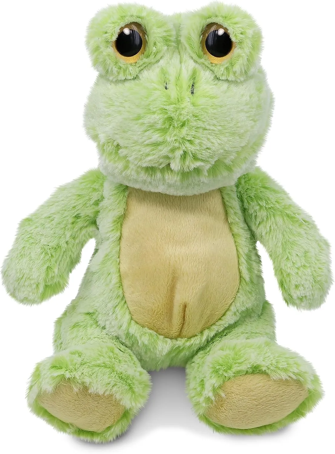 DolliBu Plush Frog Stuffed Animal - Soft Fur Huggable Sitting Green Frog, Adorable Playtime Frog Plush Toy, Cute Rain Forest Cuddle Gift, Super Soft Plush Doll Animal Toy for Kids & Adults - 9 Inch